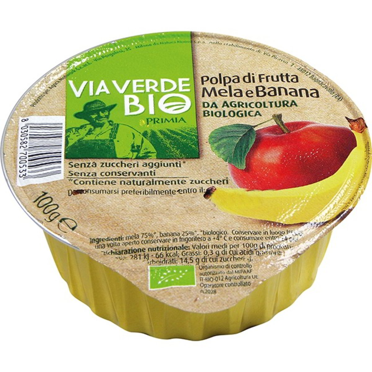 PRIMIA Polpa di mela e banana 100 GR Da agricoltura biologica. - Basko